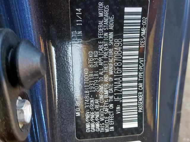 JF1ZNAA16F8708498 - 2015 TOYOTA SCION FR-S GRAY photo 10