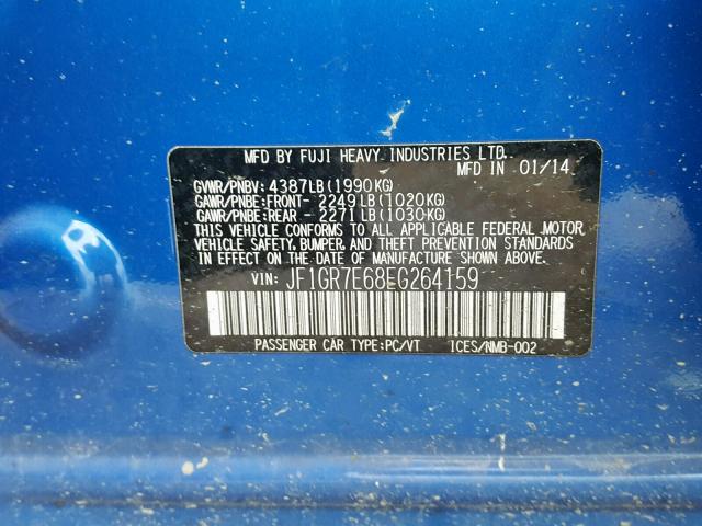 JF1GR7E68EG264159 - 2014 SUBARU IMPREZA WR BLUE photo 10