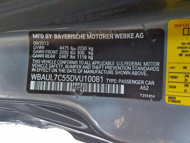 WBAUL7C55DVU10081 - 2013 BMW 128 I GRAY photo 10