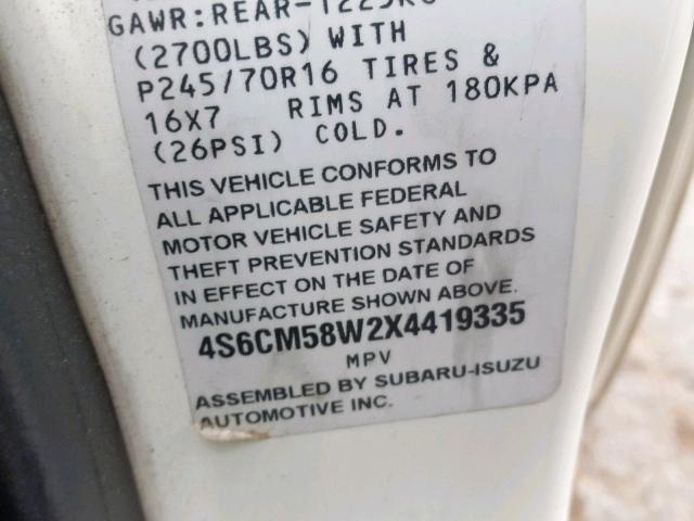 4S6CM58W2X4419335 - 1999 HONDA PASSPORT E WHITE photo 10