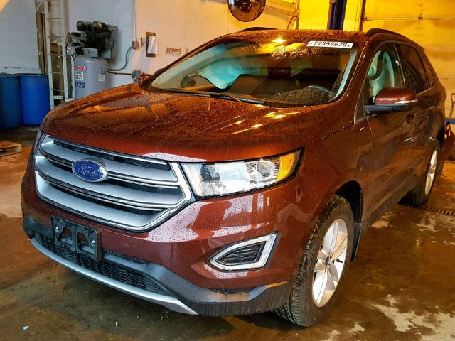 2FMTK4J98FBB74557 - 2015 FORD EDGE SEL BURGUNDY photo 2