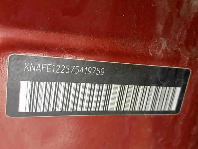 KNAFE122375419759 - 2007 KIA SPECTRA EX RED photo 10