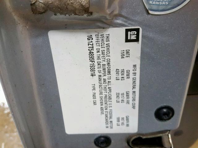 1G1ZT54895F193810 - 2005 CHEVROLET MALIBU LS GRAY photo 10