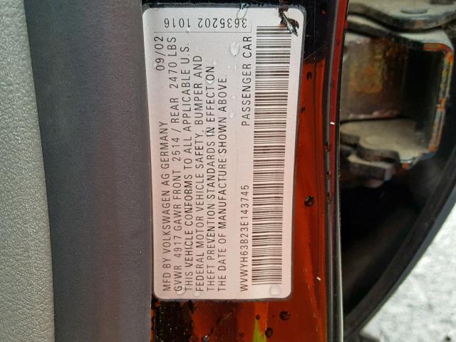 WVWYH63B23E143745 - 2003 VOLKSWAGEN PASSAT GLX 黑色 照片 10