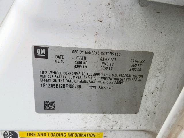 1G1ZA5E12BF159730 - 2011 CHEVROLET MALIBU LS WHITE photo 10