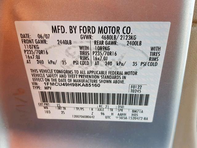 1FMCU49H98KA85160 - 2008 FORD ESCAPE HEV BLUE photo 10