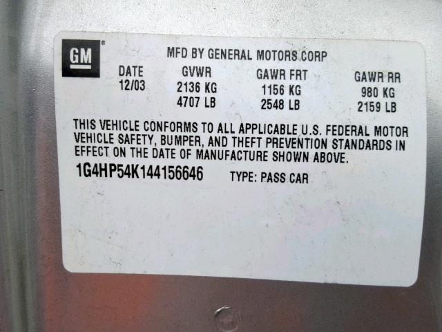 1G4HP54K144156646 - 2004 BUICK LESABRE CU SILVER photo 10