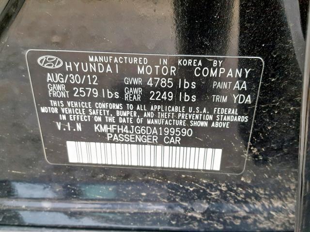 KMHFH4JG6DA199590 - 2013 HYUNDAI AZERA GLS BLACK photo 10