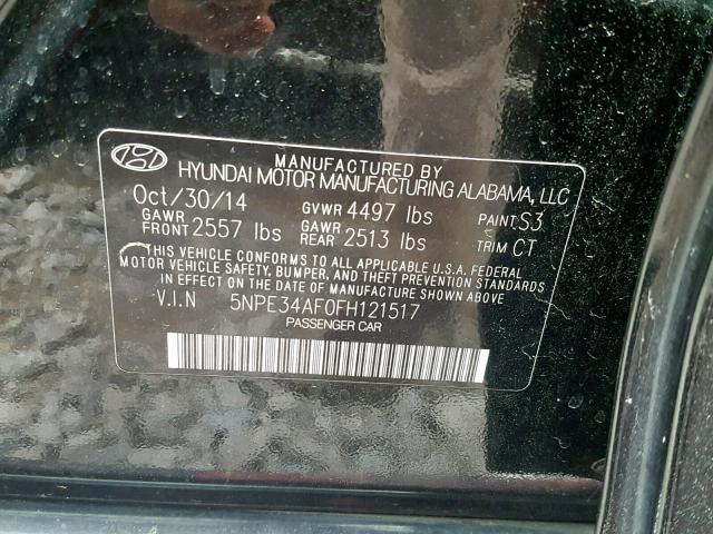 5NPE34AF0FH121517 - 2015 HYUNDAI SONATA SPO BLACK photo 10