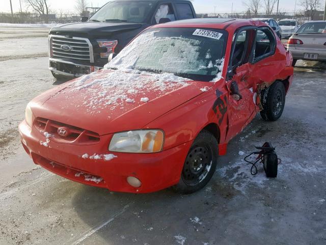 KMHCG35C02U222686 - 2002 HYUNDAI ACCENT GS RED photo 2