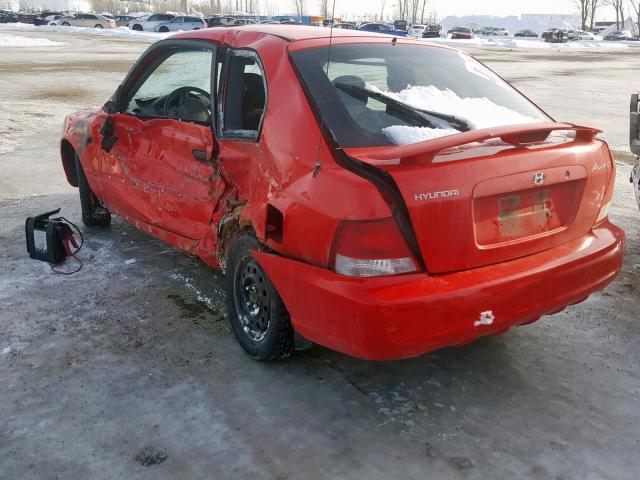 KMHCG35C02U222686 - 2002 HYUNDAI ACCENT GS RED photo 3