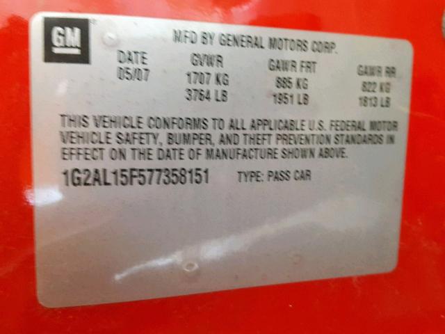 1G2AL15F577358151 - 2007 PONTIAC G5 RED photo 10