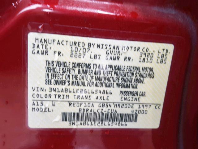 3N1AB61E28L654866 - 2008 NISSAN SENTRA 2.0 RED photo 10