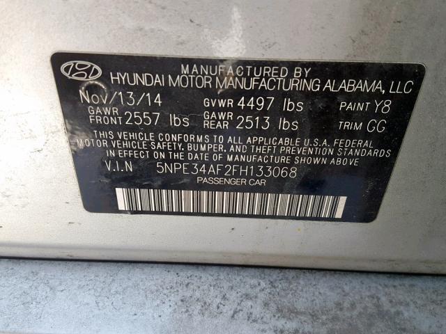 5NPE34AF2FH133068 - 2015 HYUNDAI SONATA SPO SILVER photo 10