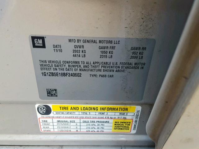 1G1ZB5E18BF240602 - 2011 CHEVROLET MALIBU LS BEIGE photo 10