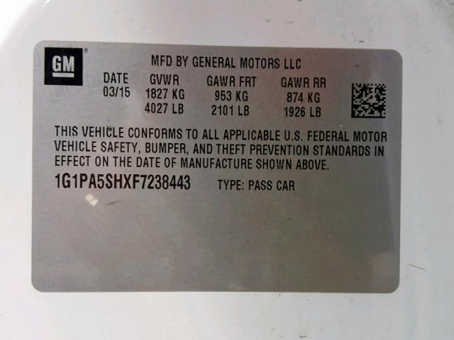 1G1PA5SHXF7238443 - 2015 CHEVROLET CRUZE LS WHITE photo 10