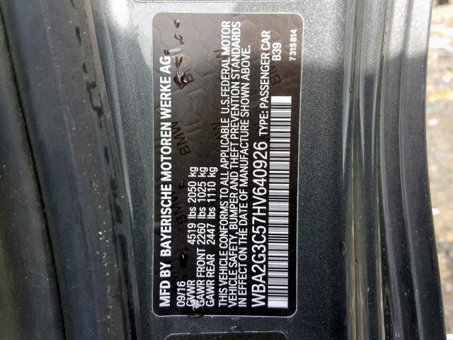 WBA2G3C57HV640926 - 2017 BMW M240XI GRAY photo 10