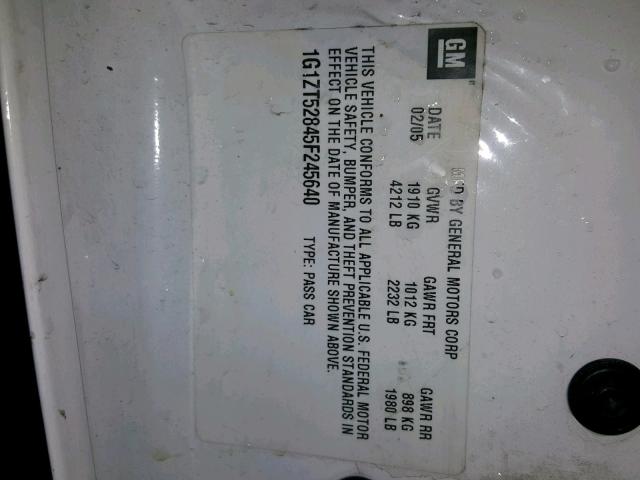 1G1ZT52845F245640 - 2005 CHEVROLET MALIBU LS WHITE photo 10