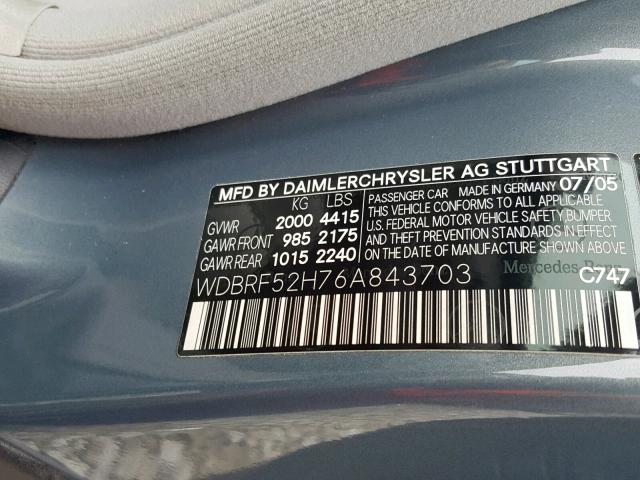 WDBRF52H76A843703 - 2006 MERCEDES-BENZ C GENERATI BLUE photo 10