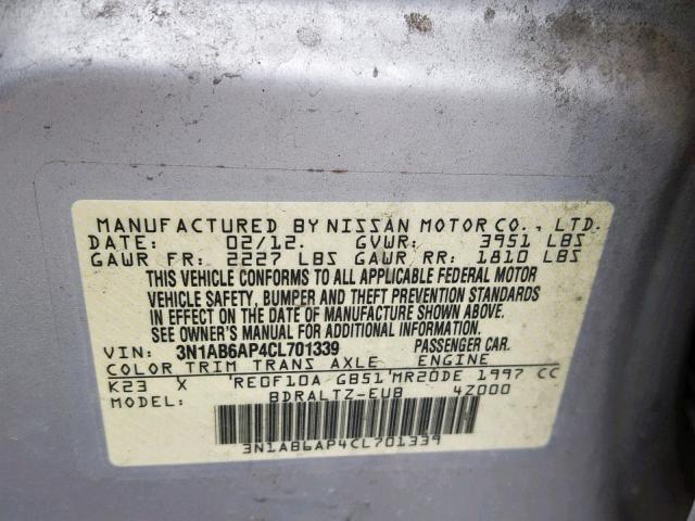 3N1AB6AP4CL701339 - 2012 NISSAN SENTRA 2.0 SILVER photo 10