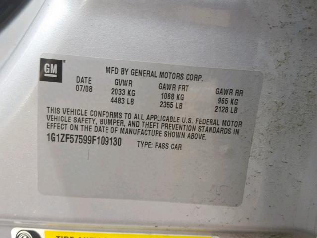 1G1ZF57599F109130 - 2009 CHEVROLET MALIBU HYB SILVER photo 10