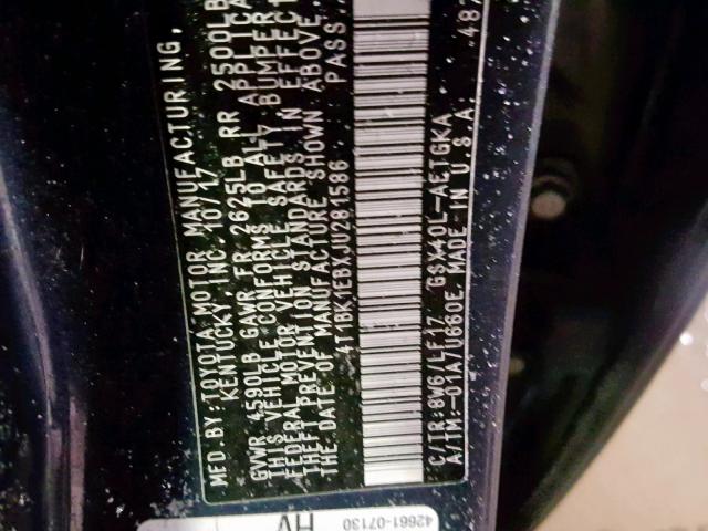 4T1BK1EBXJU281586 - 2018 TOYOTA AVALON XLE BLUE photo 10