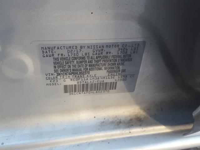 3N1CN7AP0HL852370 - 2017 NISSAN VERSA S  photo 10