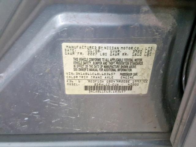 3N1AB61E68L683657 - 2008 NISSAN SENTRA 2.0 GRAY photo 10