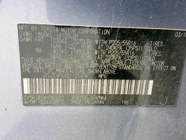 JTLZE4FE6B1121474 - 2011 TOYOTA SCION XB BLUE photo 10