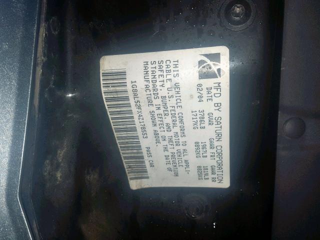 1G8AL52FX4Z178553 - 2004 SATURN ION LEVEL GRAY photo 10