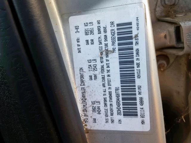 2B3HD46R94H607781 - 2004 DODGE INTREPID S 银色 照片 10