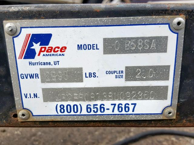 4P2FB08138U092360 - 2008 PACE 6X8TRAILER BLACK photo 10