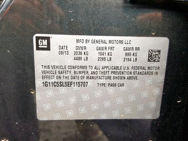 1G11C5SL5EF115707 - 2014 CHEVROLET MALIBU 1LT გრაფიტი ფოტო 10
