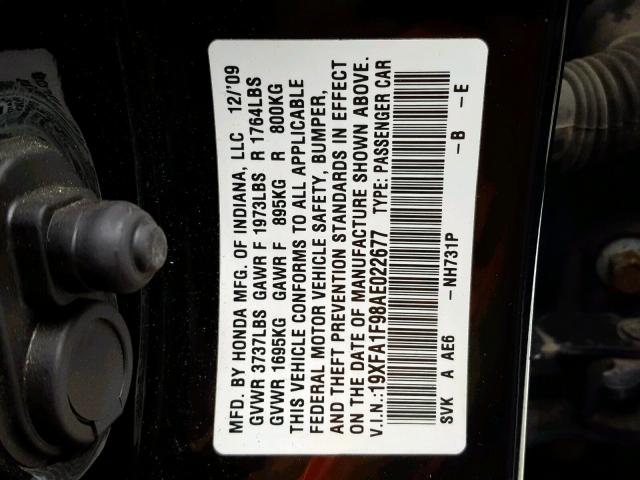 19XFA1F98AE022677 - 2010 HONDA CIVIC EXL BLACK photo 10