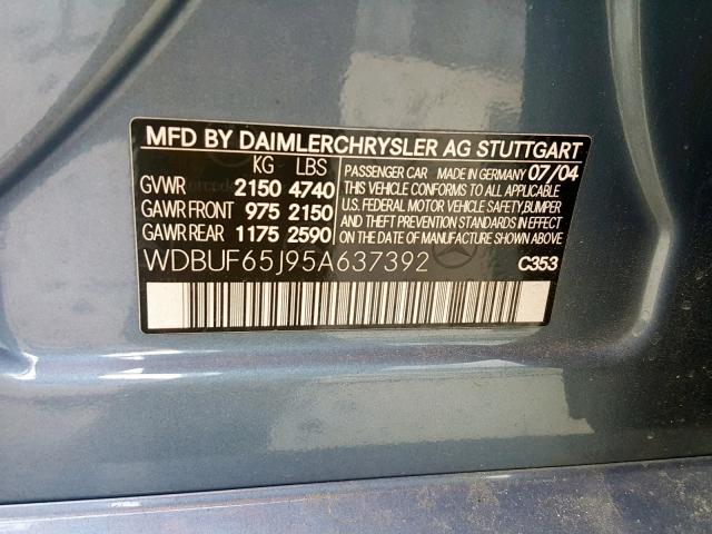 WDBUF65J95A637392 - 2005 MERCEDES-BENZ E 320 BLUE photo 10