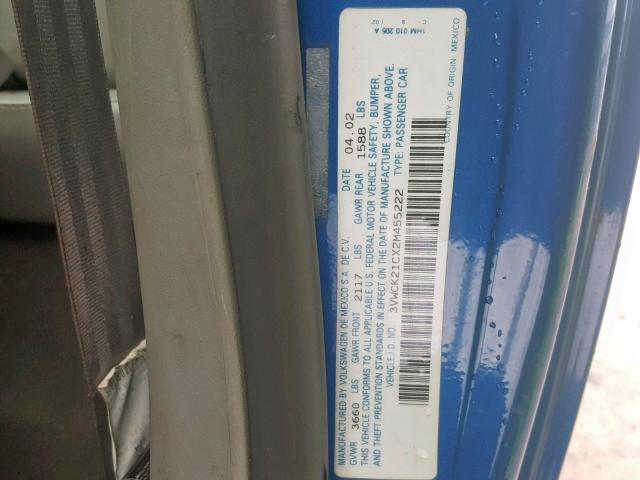 3VWCK21CX2M455222 - 2002 VOLKSWAGEN NEW BEETLE Blau Foto 10
