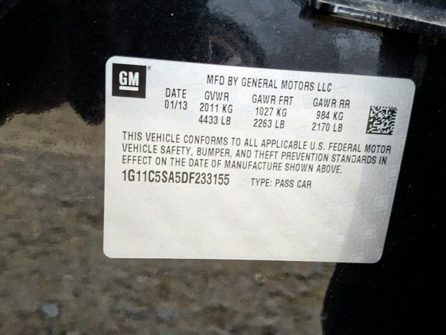 1G11C5SA5DF233155 - 2013 CHEVROLET MALIBU 1LT 黑色 照片 10