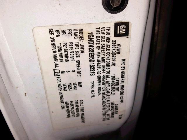 1GNDV23E95D132218 - 2005 CHEVROLET VENTURE LS WHITE photo 10