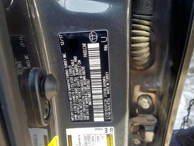 NMTKHMBX3JR051167 - 2018 TOYOTA C-HR XLE GRAY photo 10