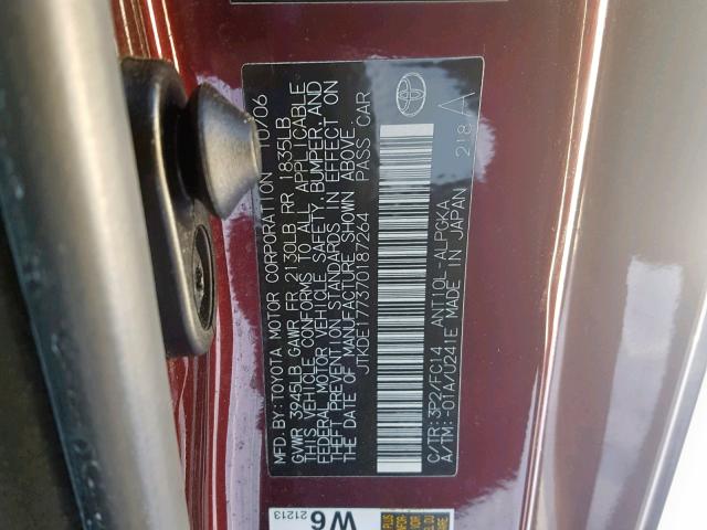 JTKDE177370187264 - 2007 TOYOTA SCION TC მუქწითელი ფოტო 10