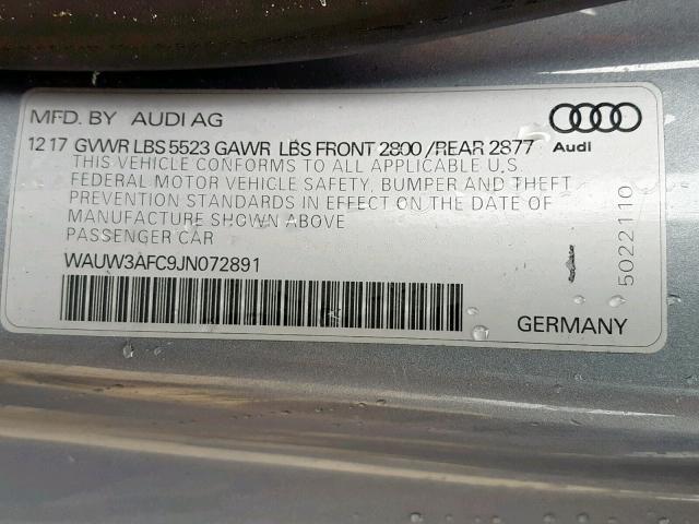 WAUW3AFC9JN072891 - 2018 AUDI A7 COMPETI SILVER photo 10