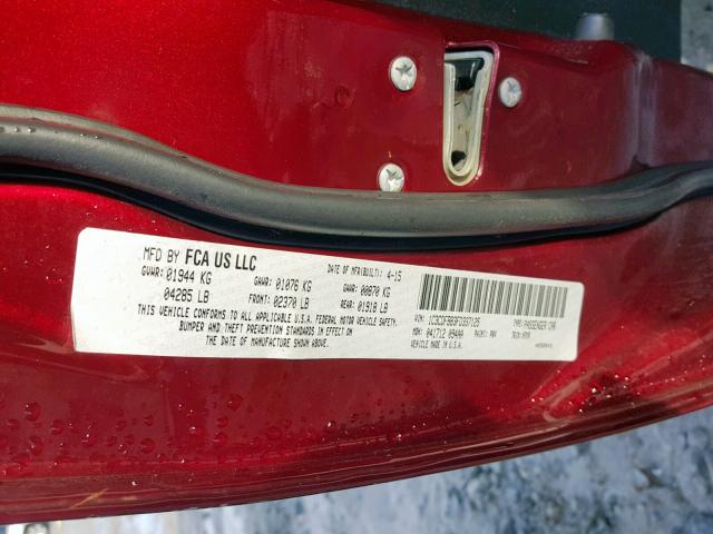 1C3CDFBB3FD337125 - 2015 DODGE DART SXT RED photo 10