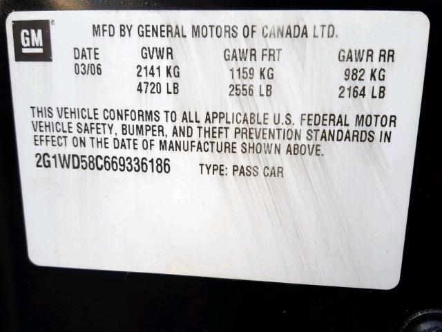 2G1WD58C669336186 - 2006 CHEVROLET IMPALA SUP შავი ფოტო 10