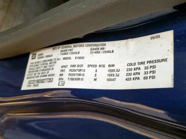 1GCCS196558277353 - 2005 CHEVROLET COLORADO BLUE photo 10