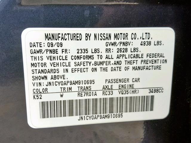 JN1CY0AP9AM910695 - 2010 INFINITI M35 BASE BLUE photo 10