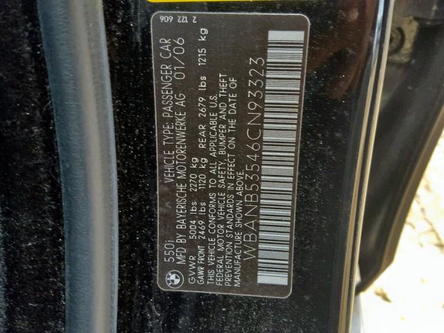 WBANB53546CN93323 - 2006 BMW 550 I BLACK photo 10