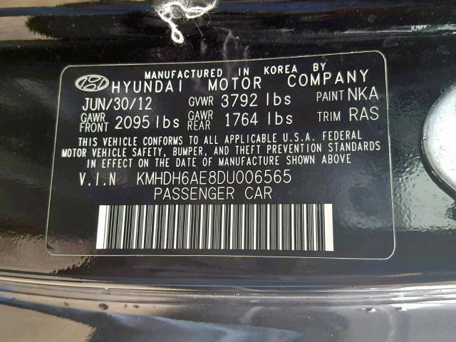 KMHDH6AE8DU006565 - 2013 HYUNDAI ELANTRA CO BLACK photo 10