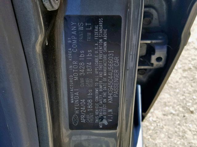 KMHCG45C44U566031 - 2004 HYUNDAI ACCENT GL GRAY photo 10