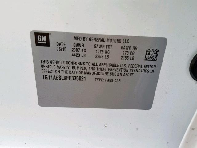 1G11A5SL9FF335021 - 2015 CHEVROLET MALIBU LS WHITE photo 10