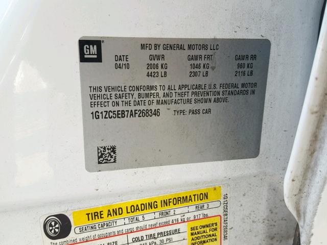 1G1ZC5EB7AF268346 - 2010 CHEVROLET MALIBU 1LT 白色 照片 10